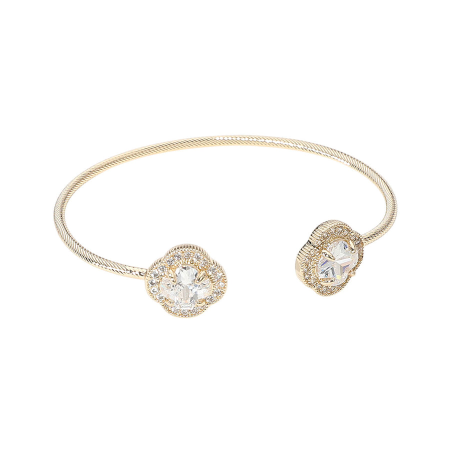 Stunning Blue Quatrefoil Cubic Zirconia Stone Tip Cuff Bracelet