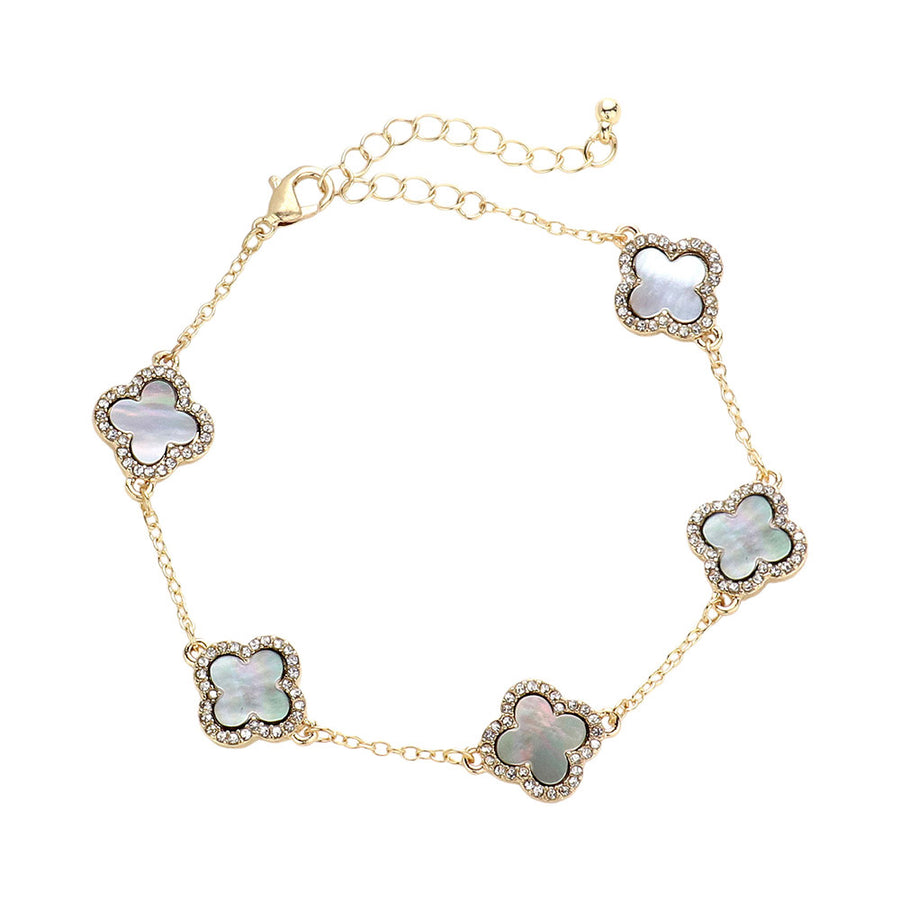 White Mother of Pearl Quatrefoil Station Bracelet