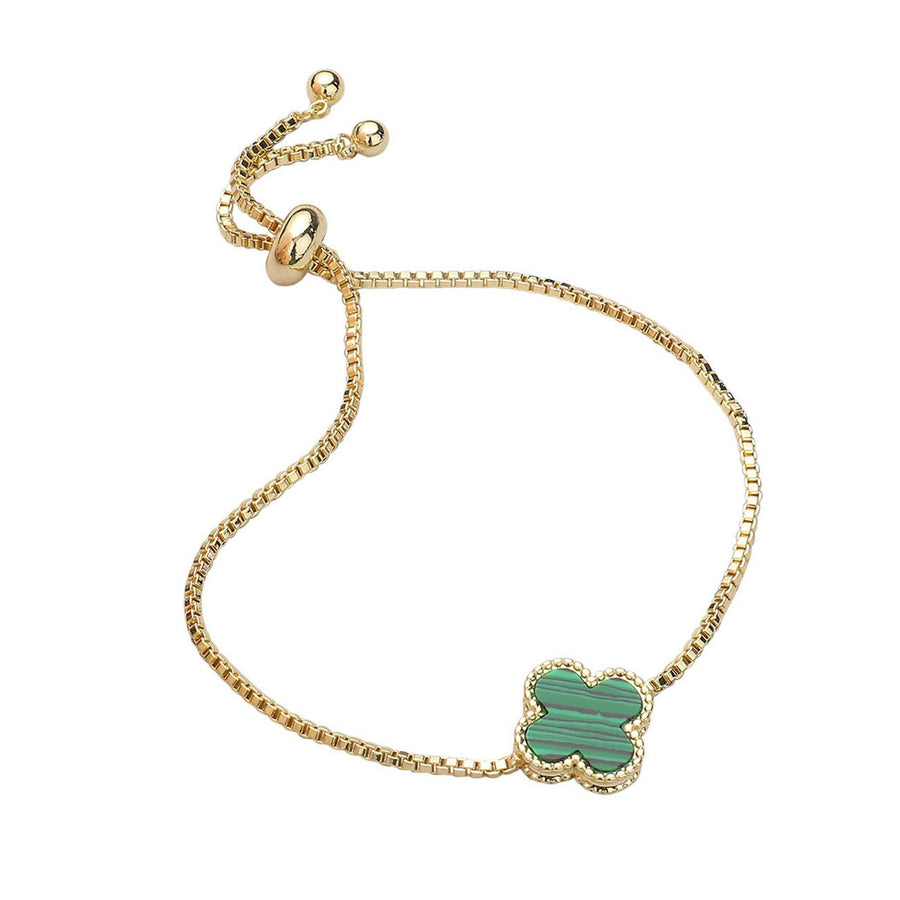 Green Natural Stone Quatrefoil Cluster Bracelet