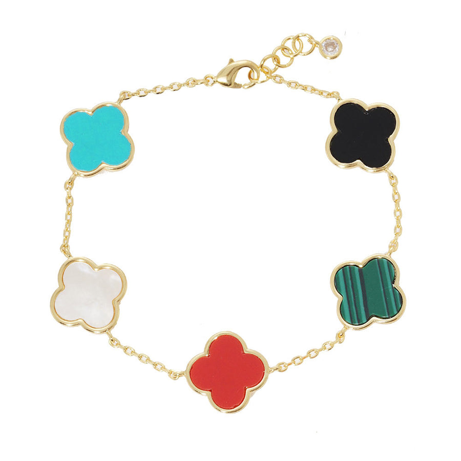 Dazzling Multi Color Quatrefoil Clover Chain Link Bracelet