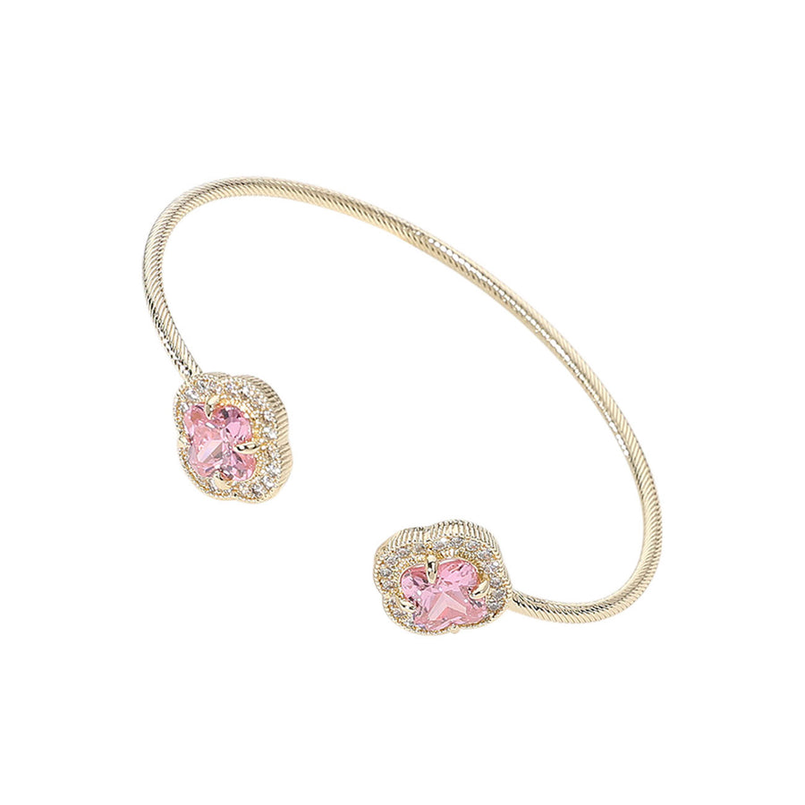 Stunning Blue Quatrefoil Cubic Zirconia Stone Tip Cuff Bracelet