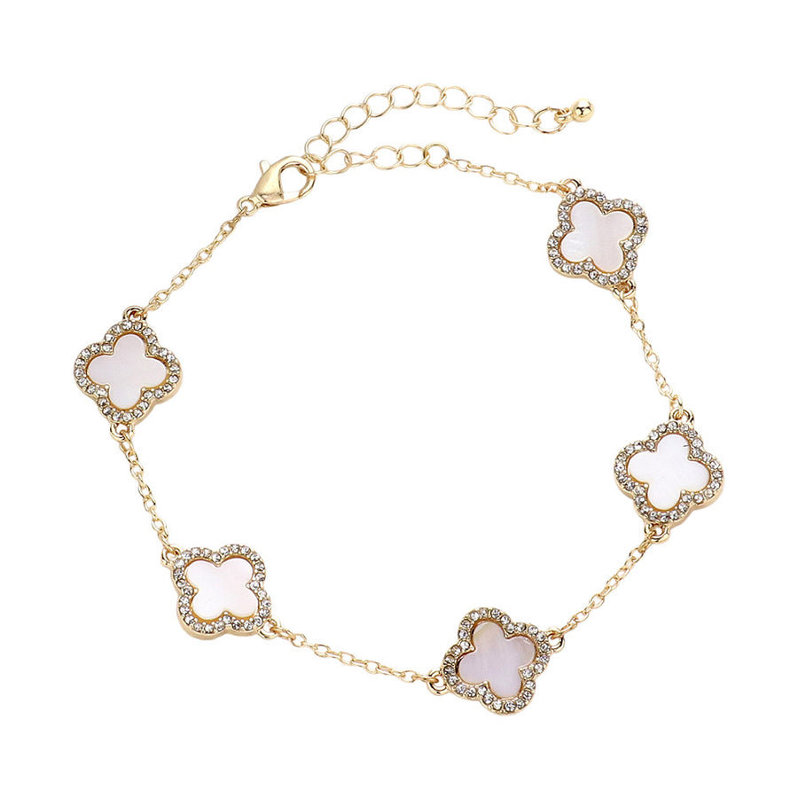 White Mother of Pearl Quatrefoil Station Bracelet