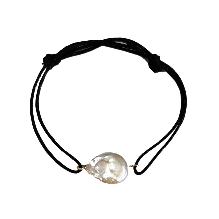 Fresh Water Pearl Black Waxed Thread Bracelet