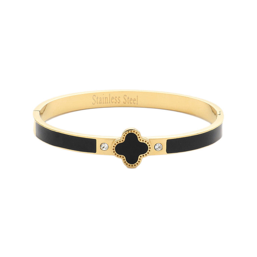 Green Quatrefoil Pointed Stainless Steel Hinged Bracelet
