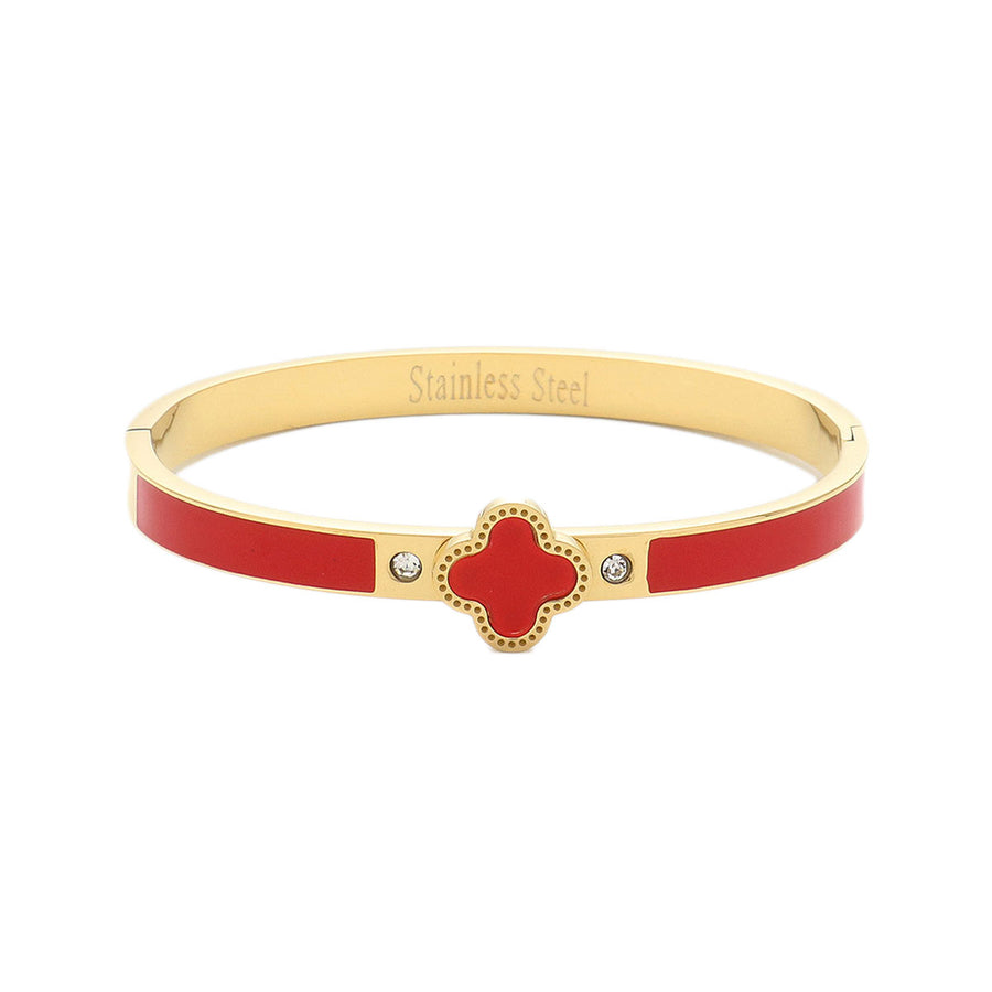 Green Quatrefoil Pointed Stainless Steel Hinged Bracelet
