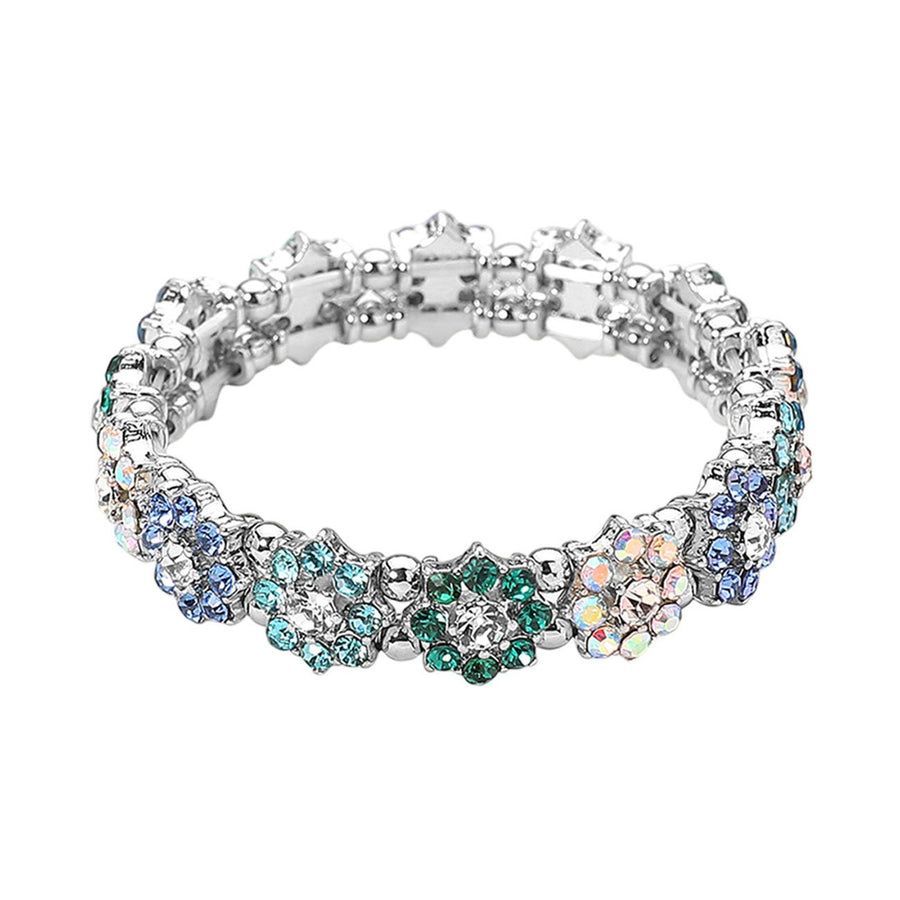 Multi Color Stone Cluster Flower Stretch Bracelet