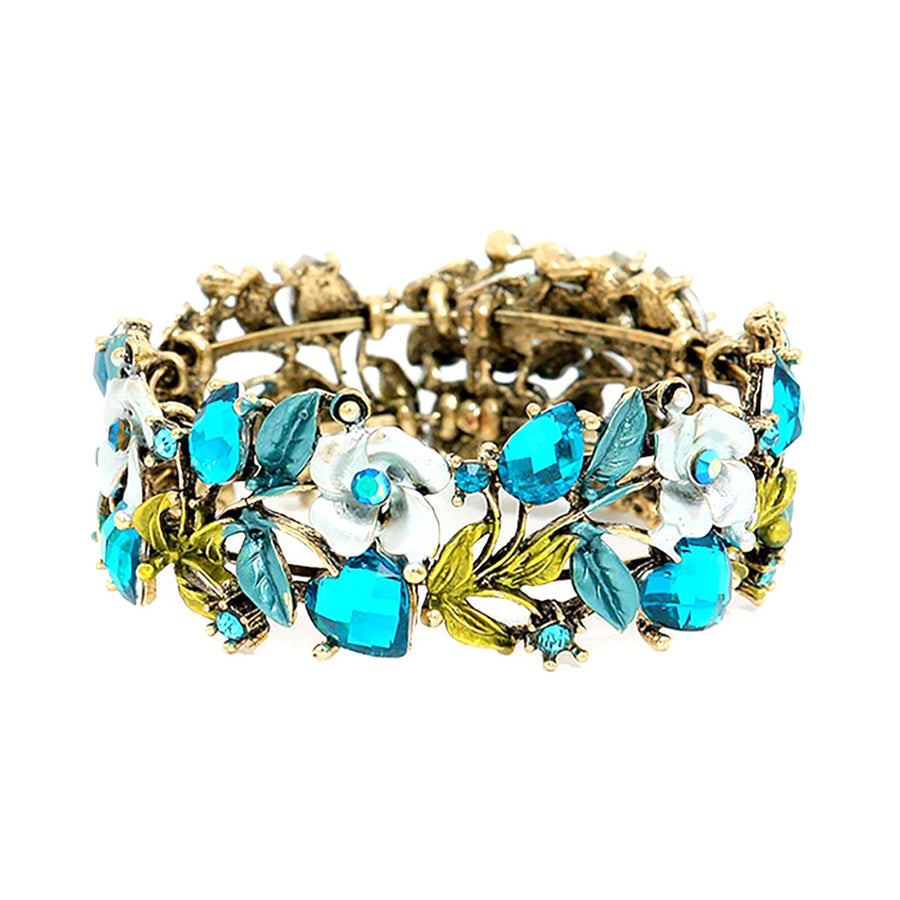 Antique Gold Red Floral Cuff Bracelet
