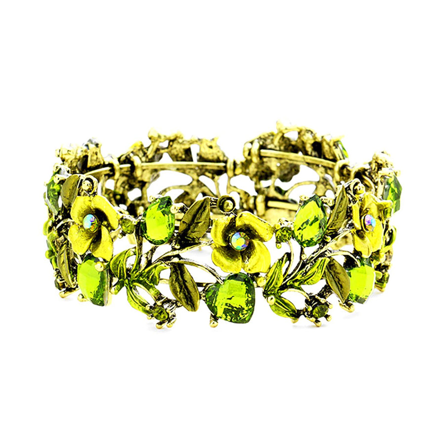 Antique Gold Red Floral Cuff Bracelet