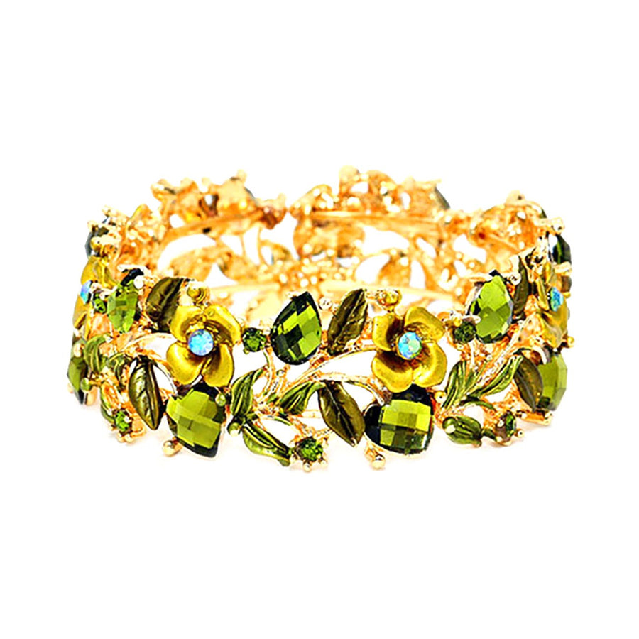 Gold Brown Floral Cuff Bracelet