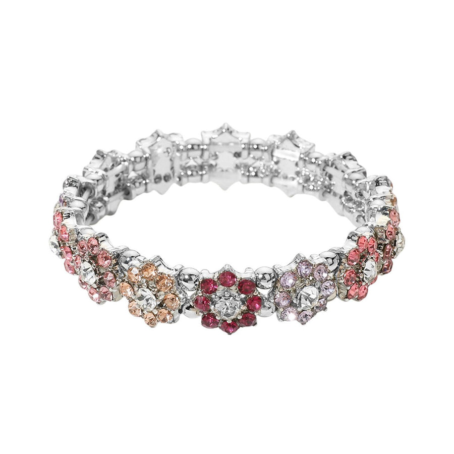 Multi Color Stone Cluster Flower Stretch Bracelet