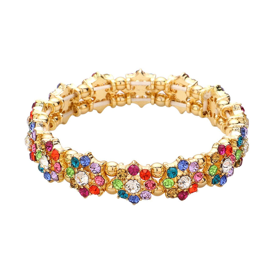 Multi Color Stone Cluster Flower Stretch Bracelet