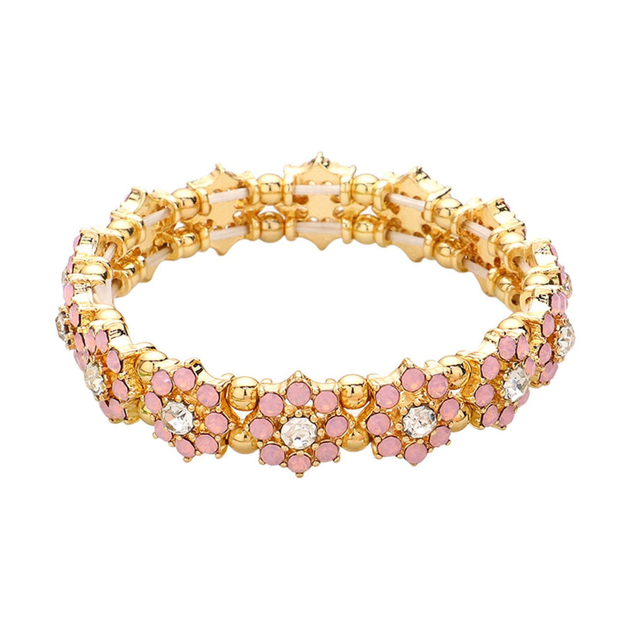Multi Color Stone Cluster Flower Stretch Bracelet