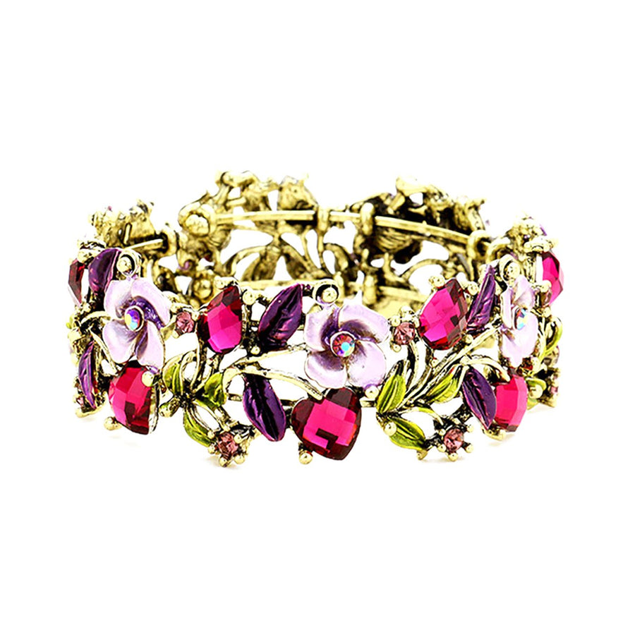 Antique Gold Red Floral Cuff Bracelet