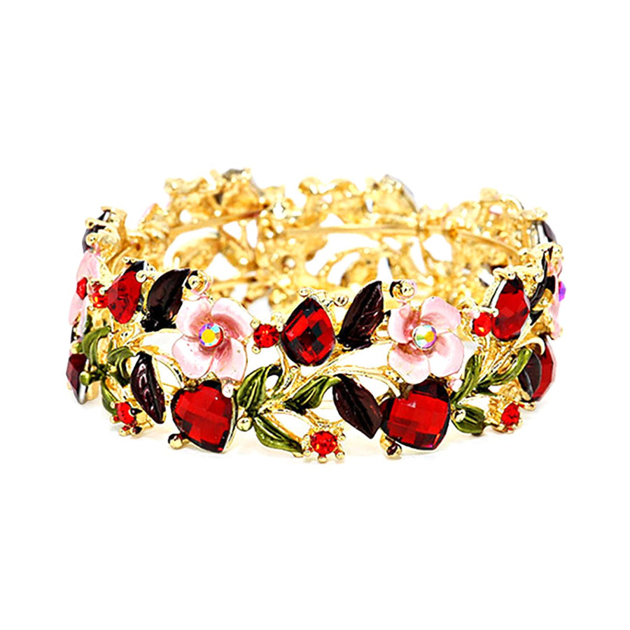 Gold Brown Floral Cuff Bracelet