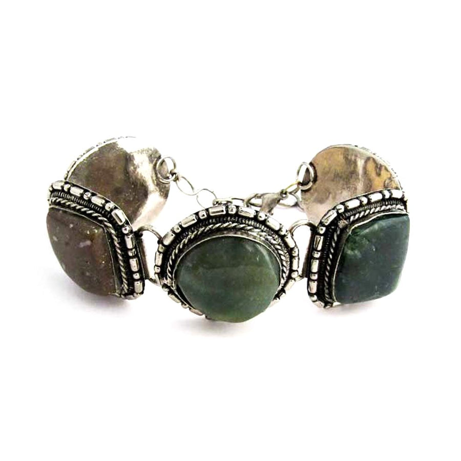 Bold Jumbo Genuine Stone Silver Trim Statement Link Bracelet