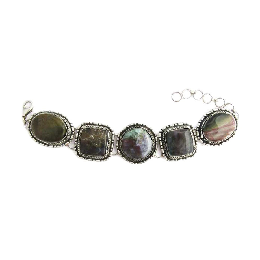 Bold Jumbo Genuine Stone Silver Trim Statement Link Bracelet