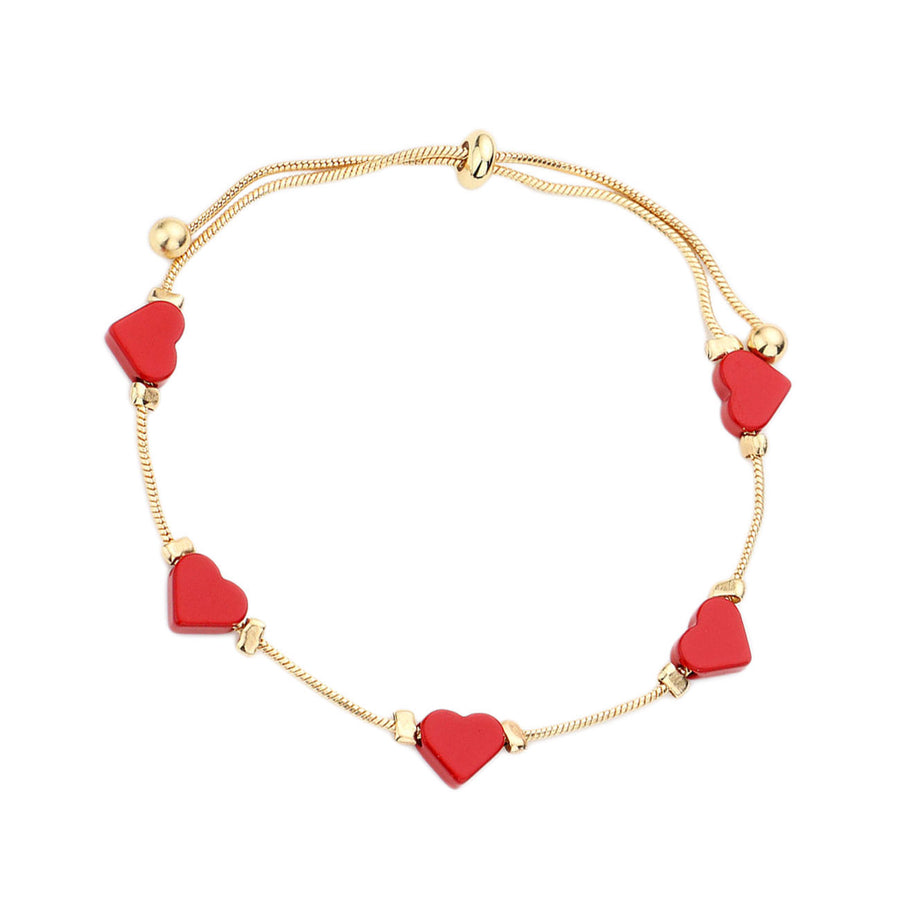Gorgeous Red Heart Gold Link Bracelet
