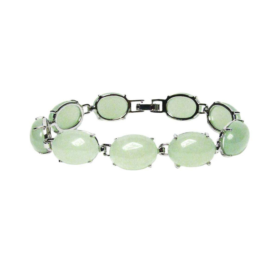 Lustrous Silver Pale Green Oval Jade Bracelet