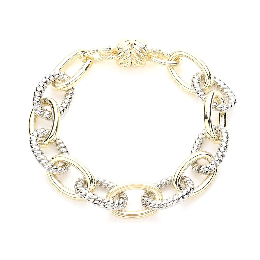 Chic Two Tone Oval Link Chain Bracelet