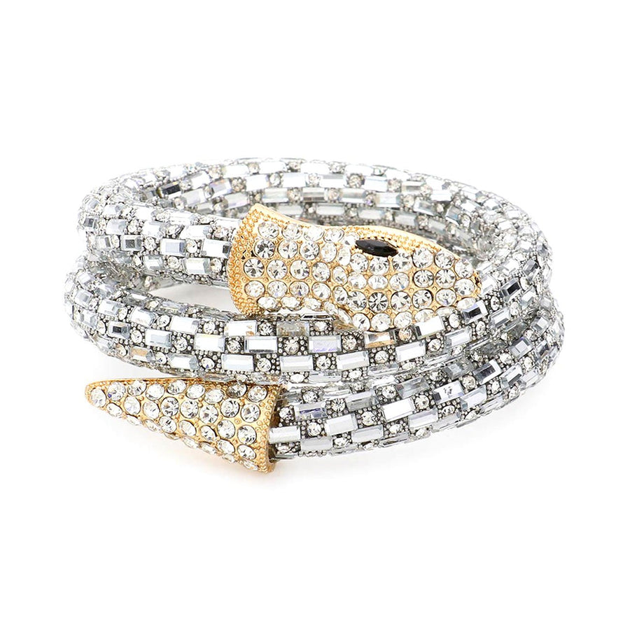Glittering Gold Embellished Stone Pave Snake Coil Bracelet