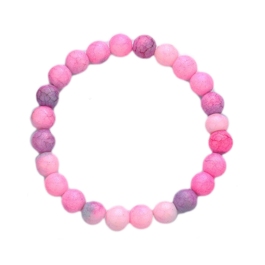 Pink Marble Glass Beads Stretchy Bracelet