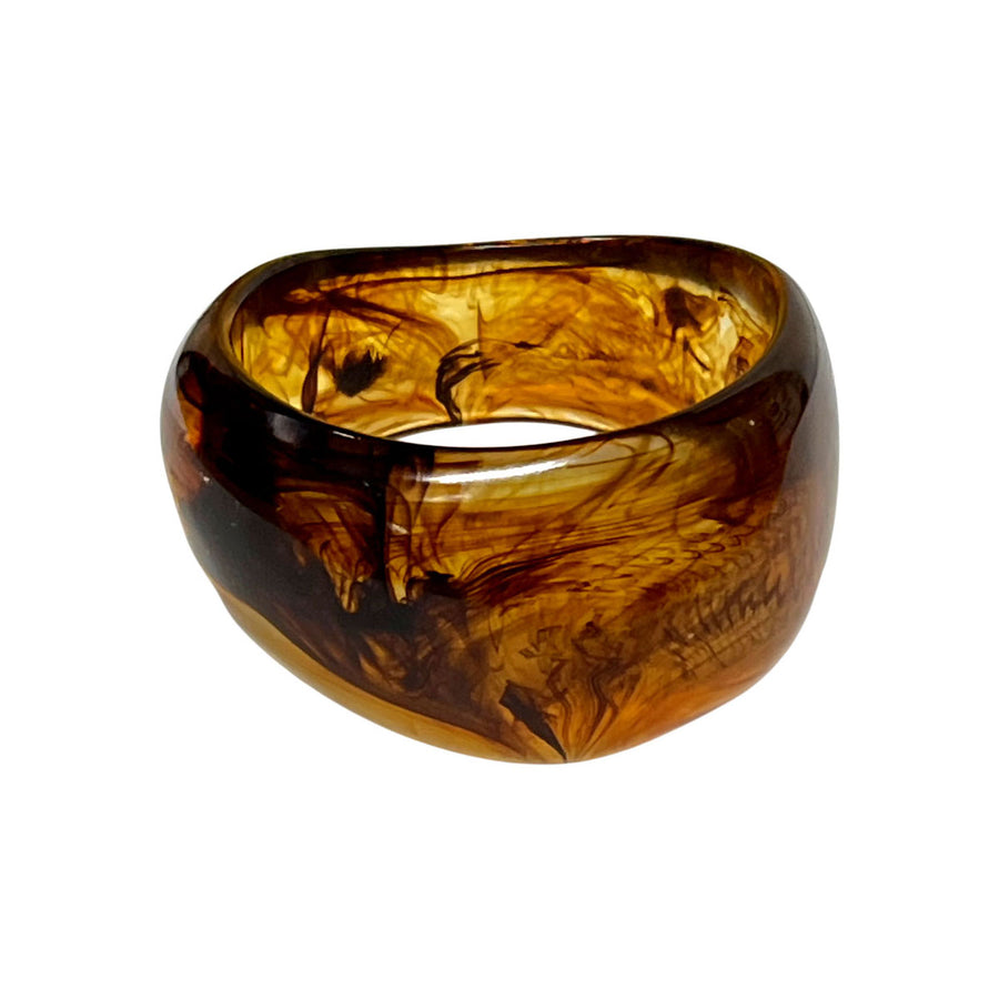 Brown Wide Marbled Swirl Celluloid Acetate Bangle Bracelet