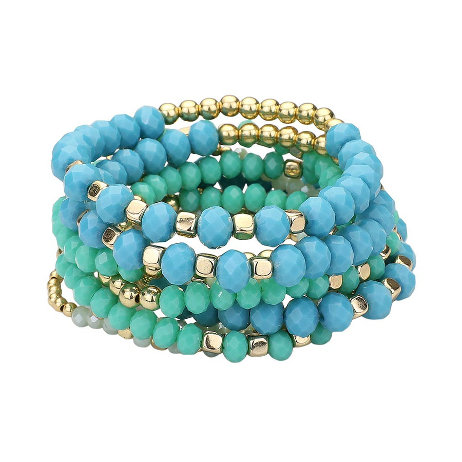 Gorgeous Green Faceted Beads Multi Strand Stretchy Bracelet