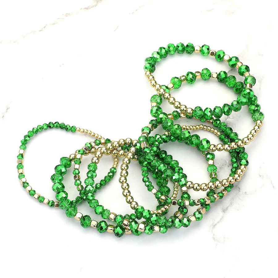 Gorgeous Green Faceted Beads Multi Strand Stretchy Bracelet