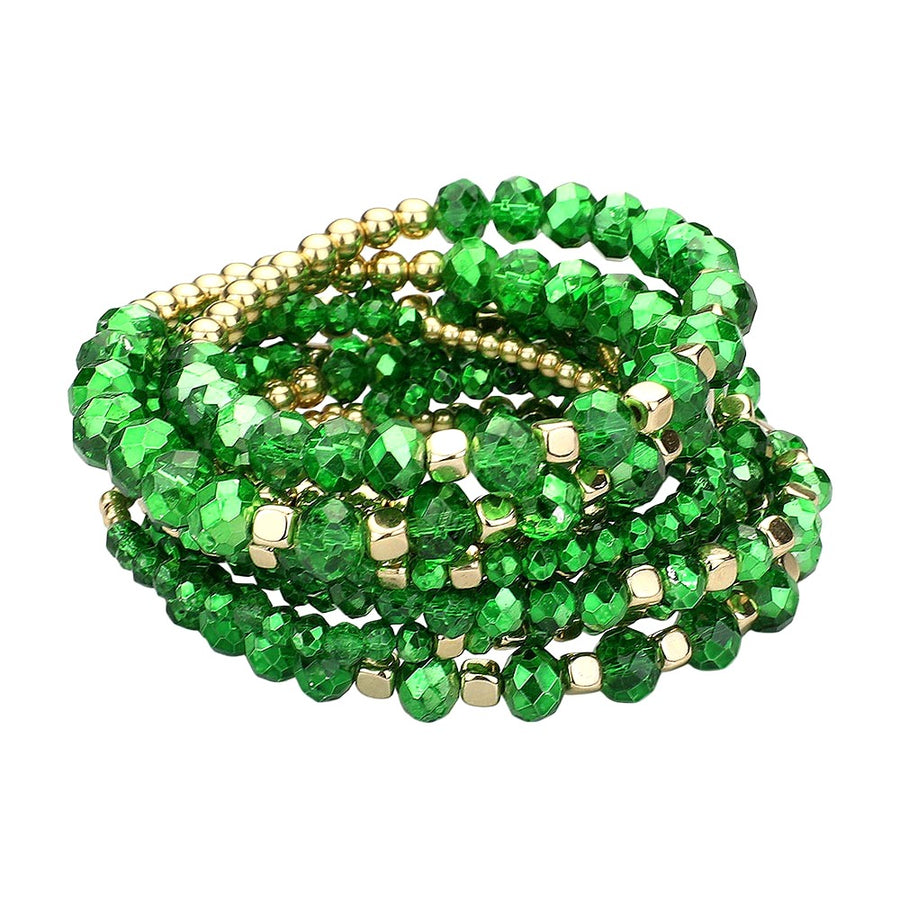 Gorgeous Green Faceted Beads Multi Strand Stretchy Bracelet