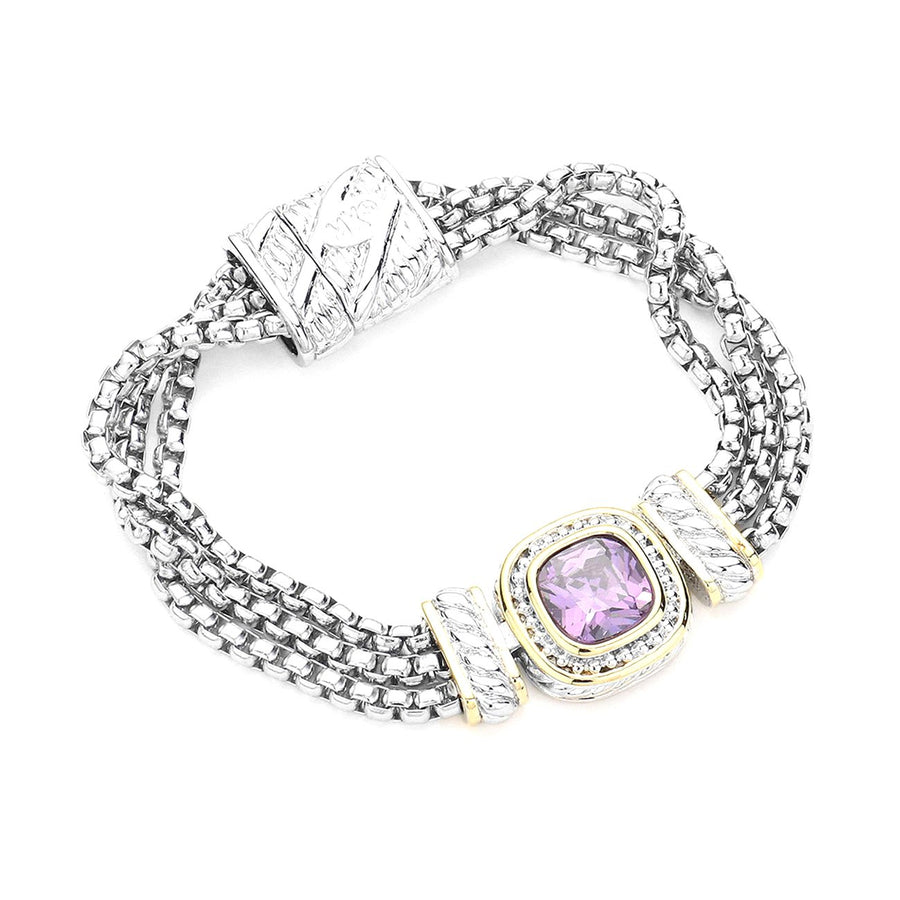 Dazzling Multi Strand Purple Cubic Zirconia Magnetic Bracelet