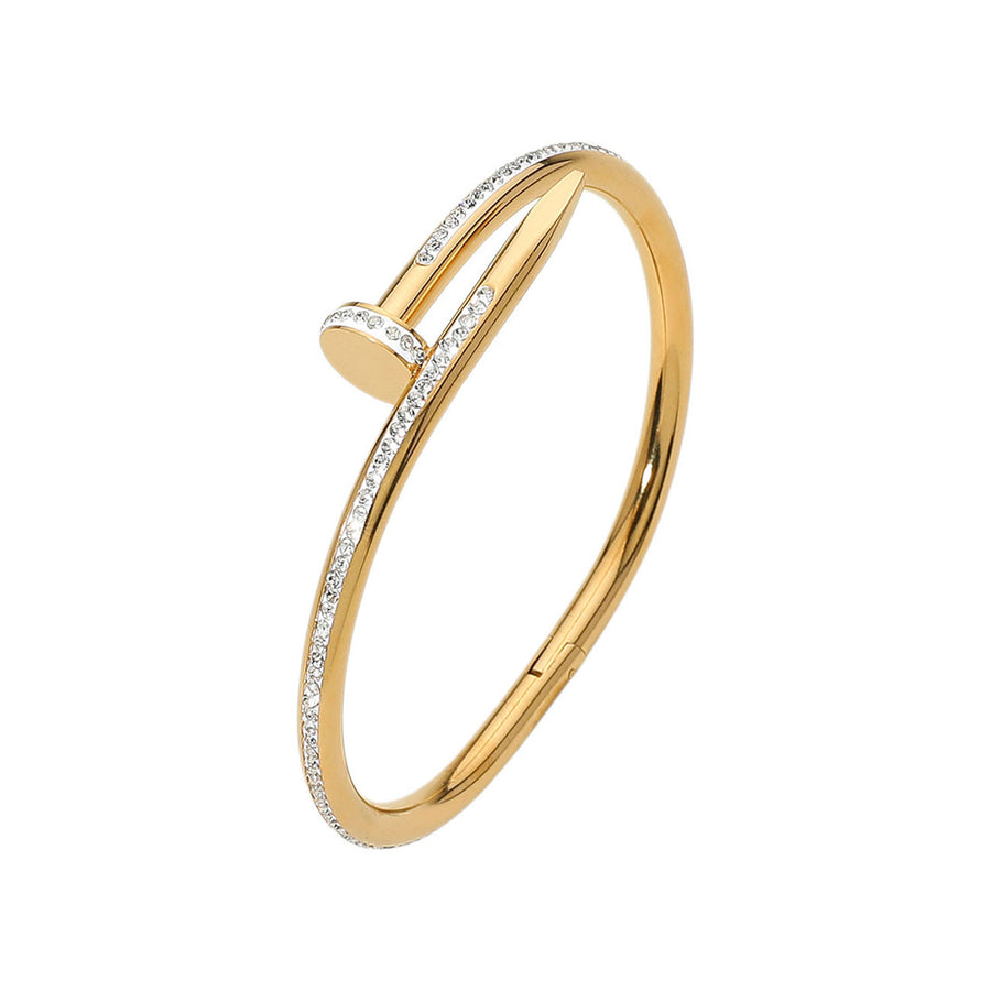 Gold Stone Paved Nail Hinged Bangle Bracelet