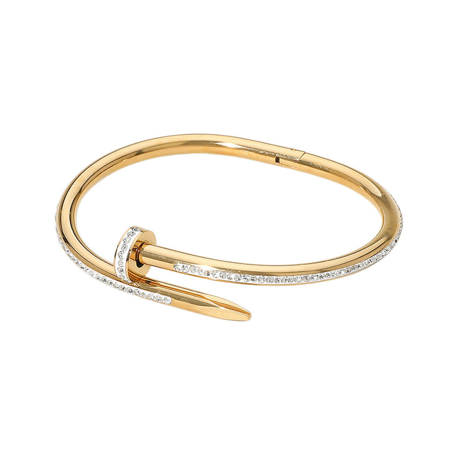 Gold Stone Paved Nail Hinged Bangle Bracelet