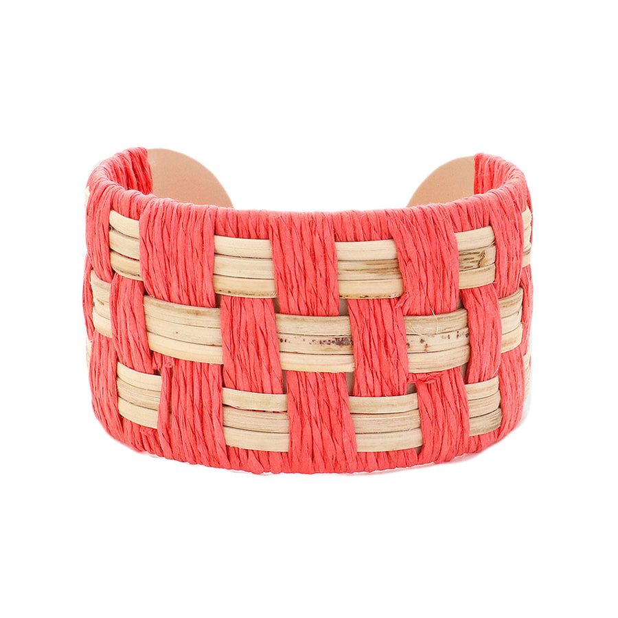 Pink Raffia Weave Cuff Bracelet