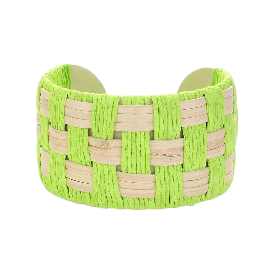 Pink Raffia Weave Cuff Bracelet