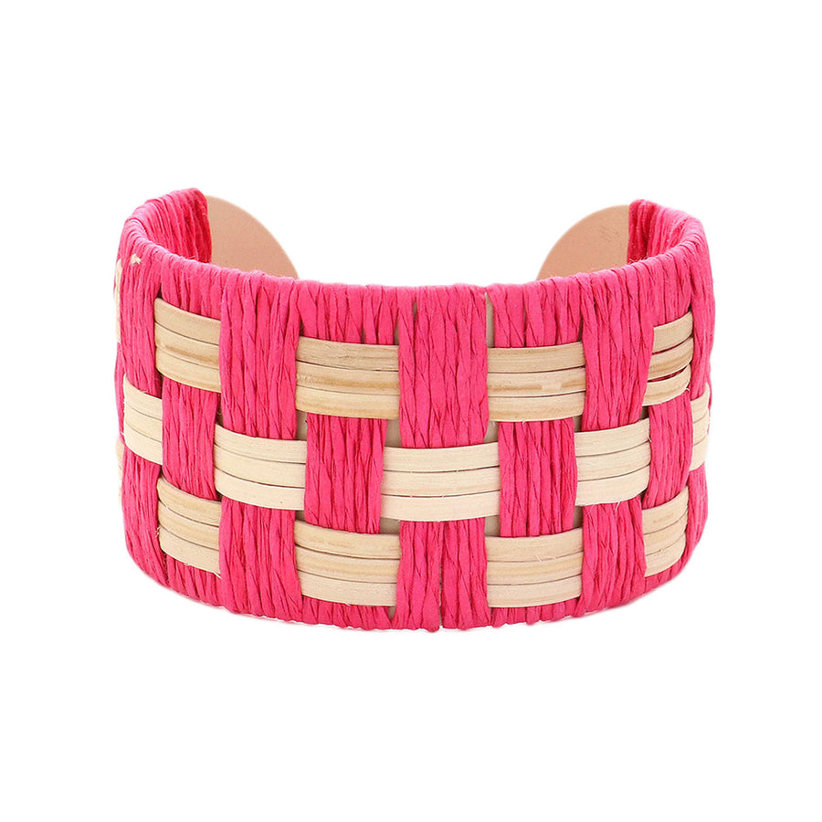 Pink Raffia Weave Cuff Bracelet