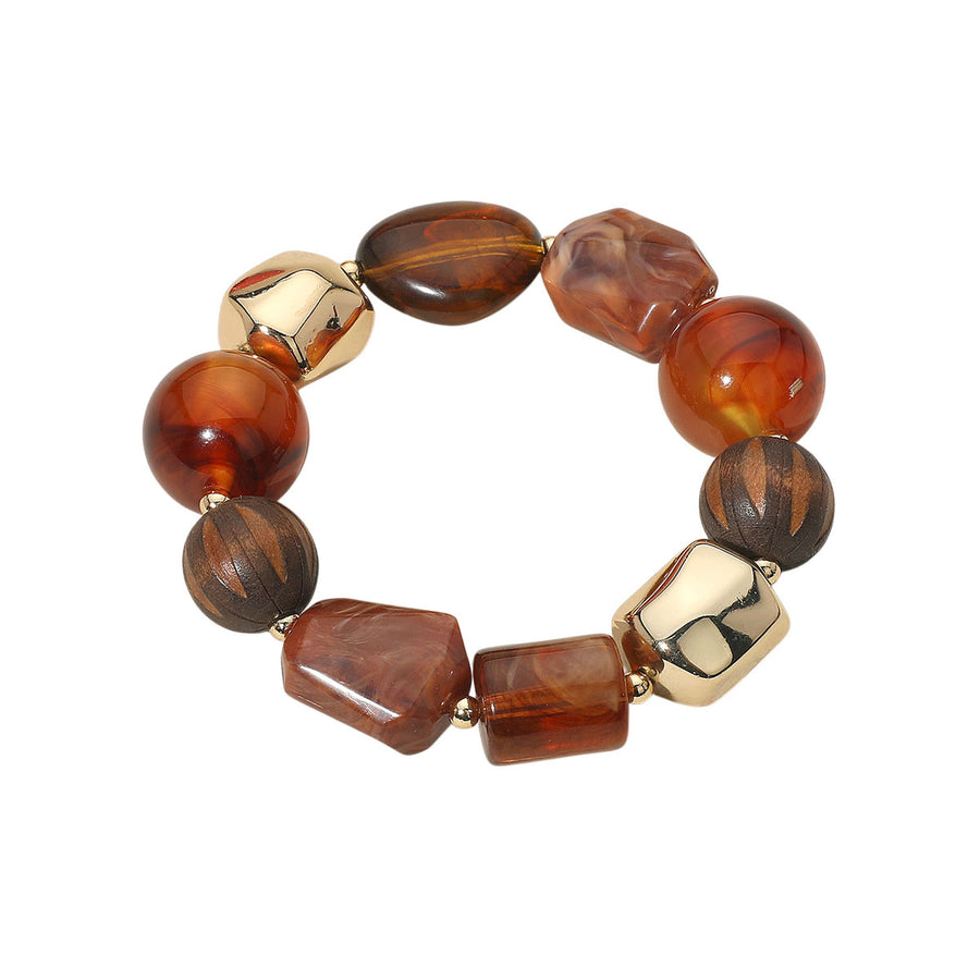 Chunky Brown Resin Pebble Beaded Stretch Bracelet