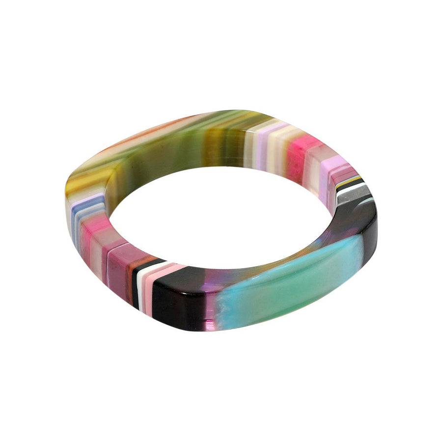 Multi Color Stripe Resin Square Bangle Bracelet