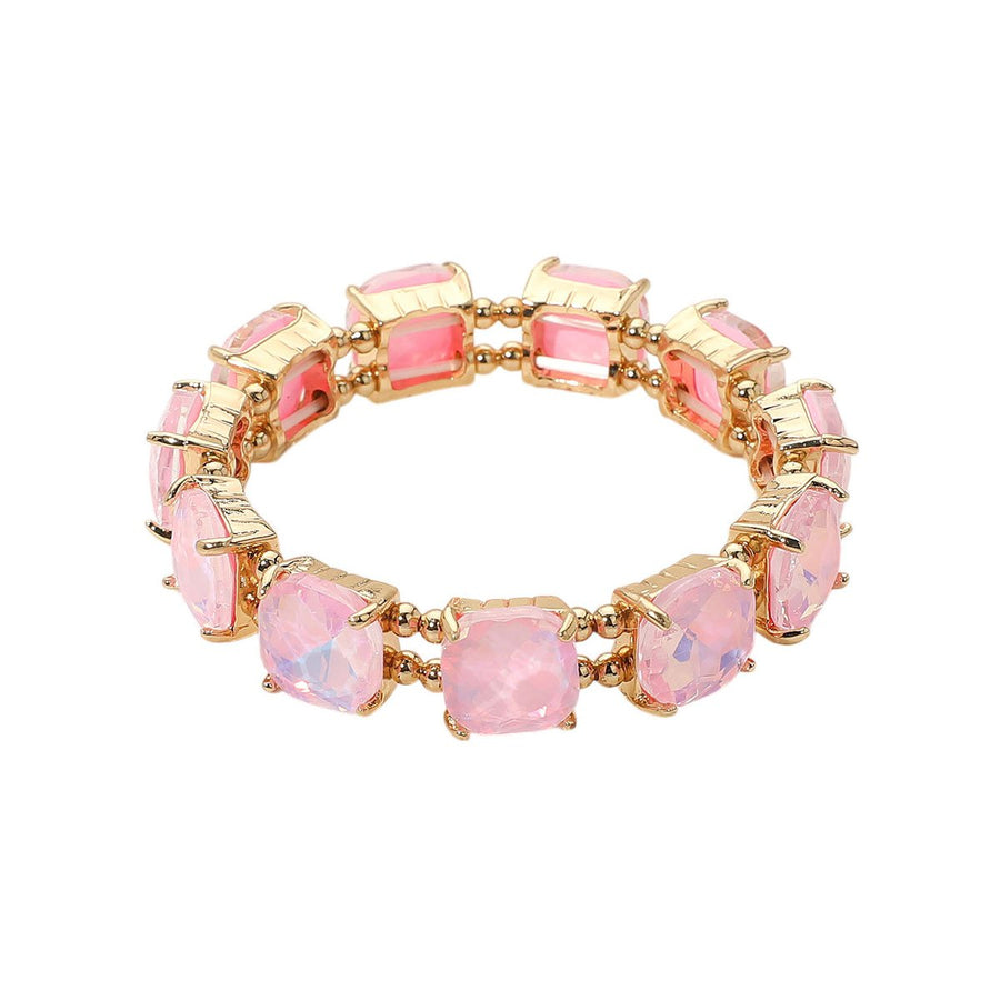 Pink Square Stone Stretch Bracelet