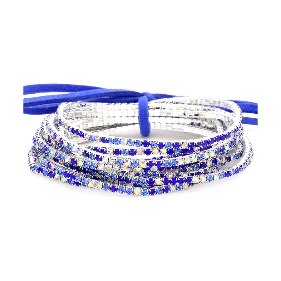 Multi Turquoise Rhinestone Ribbon Layered Stretch Bracelets