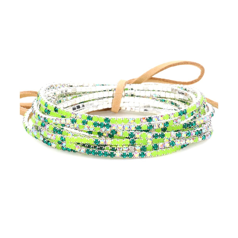 Multi Turquoise Rhinestone Ribbon Layered Stretch Bracelets