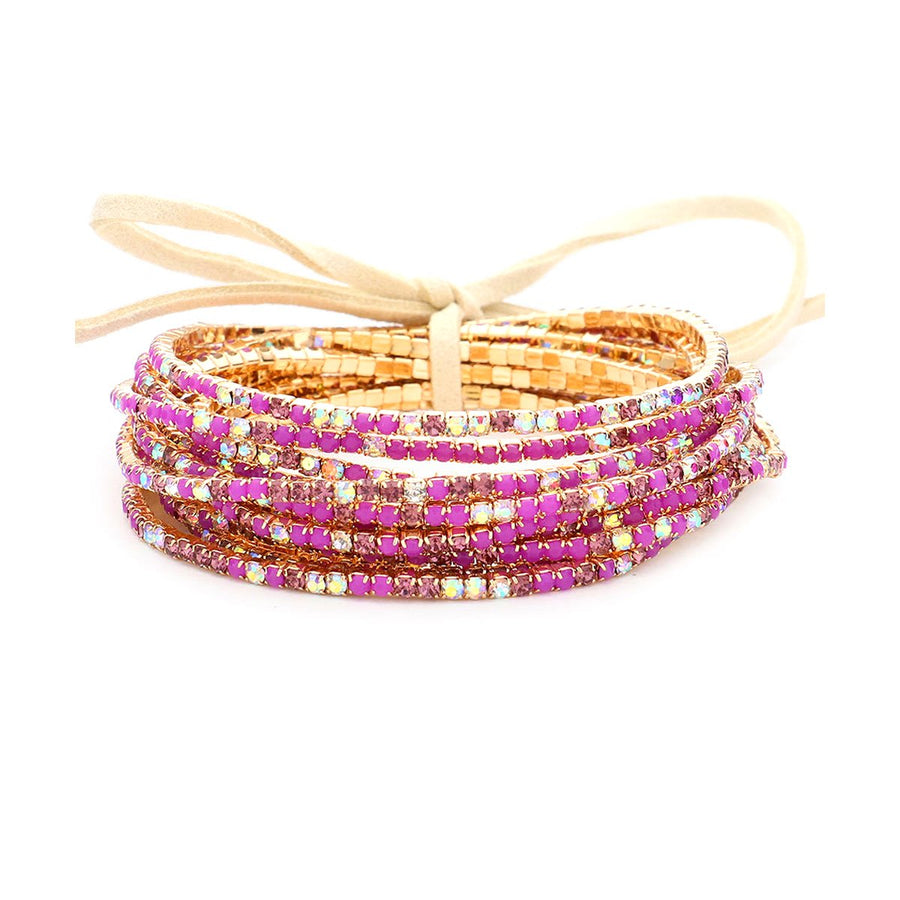 Multi Turquoise Rhinestone Ribbon Layered Stretch Bracelets