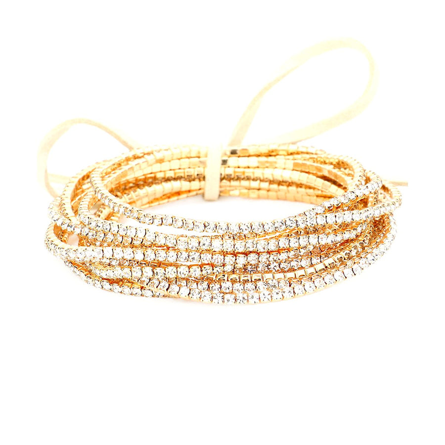 Multi Turquoise Rhinestone Ribbon Layered Stretch Bracelets