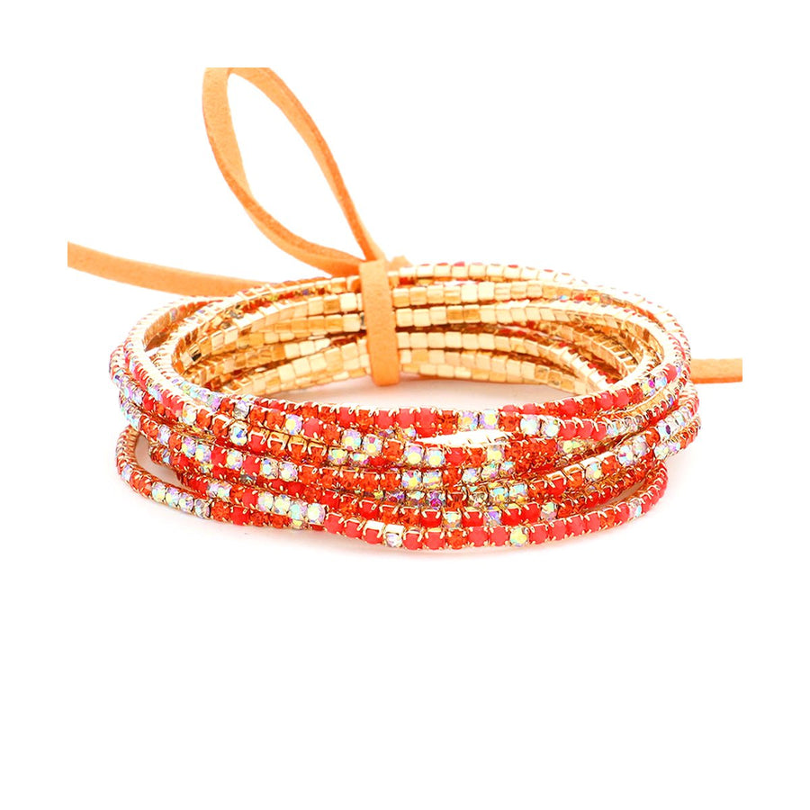 Multi Turquoise Rhinestone Ribbon Layered Stretch Bracelets