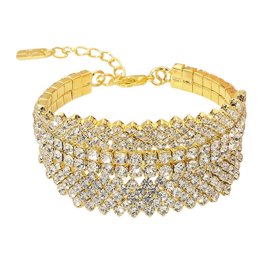 Multi Row Rhinestone Embellished Evening Bracelet