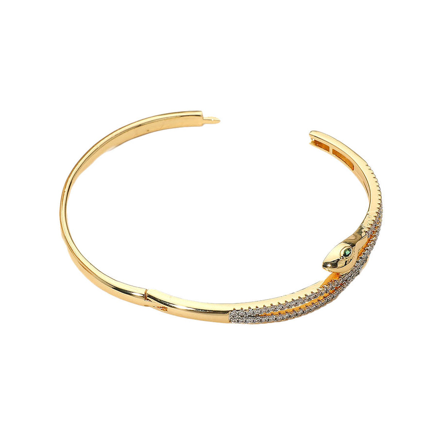 Gold Rhinestone Pave Sleek Snake Bangle Bracelet