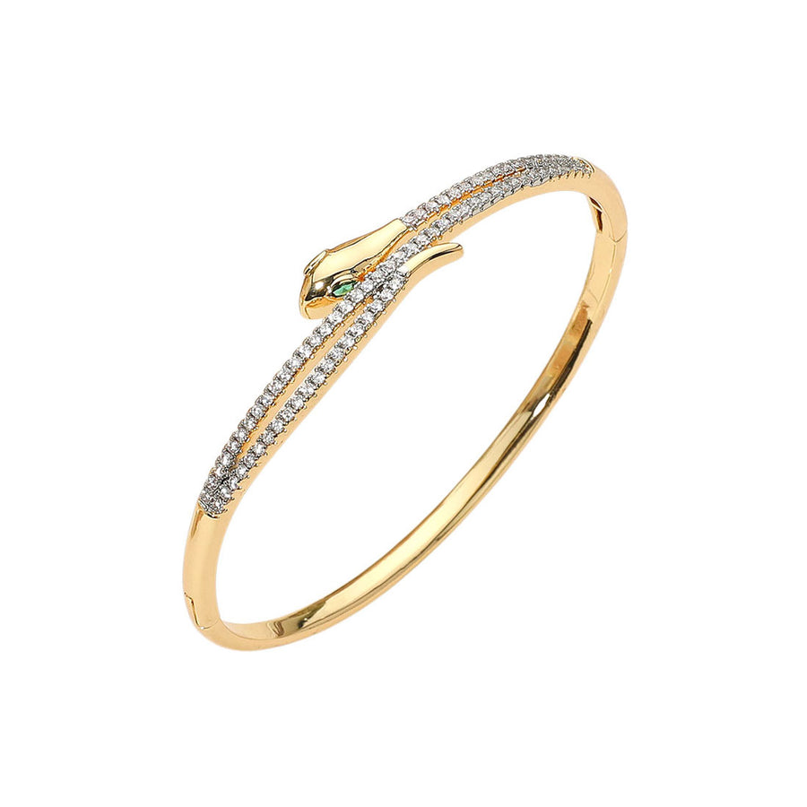 Gold Rhinestone Pave Sleek Snake Bangle Bracelet