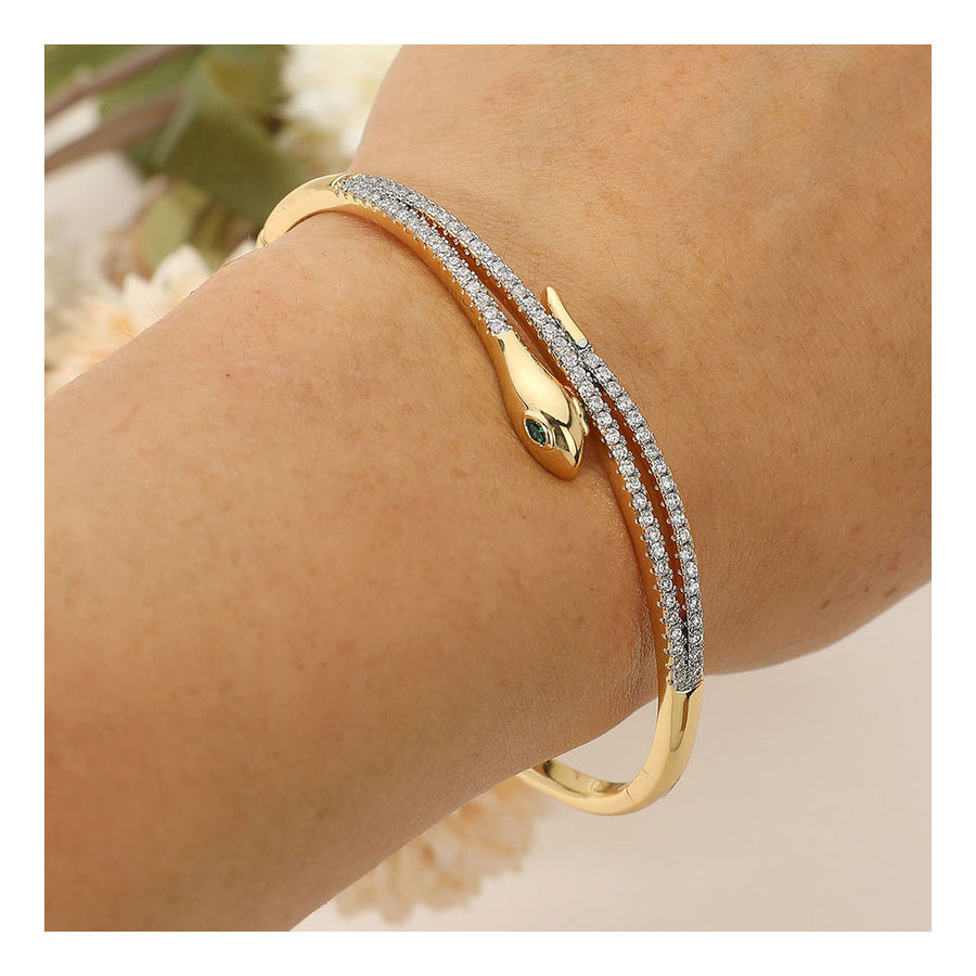 Gold Rhinestone Pave Sleek Snake Bangle Bracelet