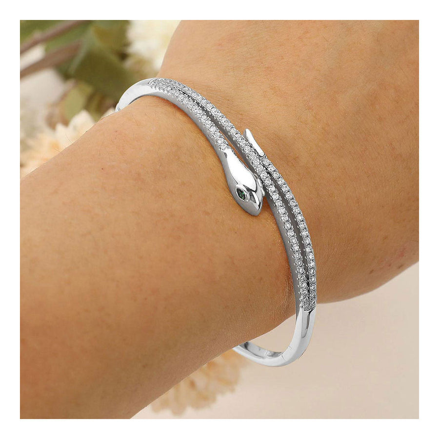 Gold Rhinestone Pave Sleek Snake Bangle Bracelet