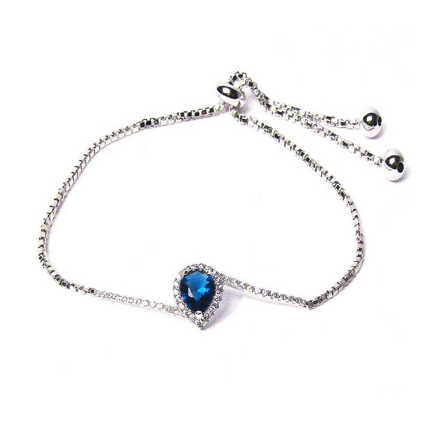 Stunning Blue CZ Silver Dangle Link Bracelet