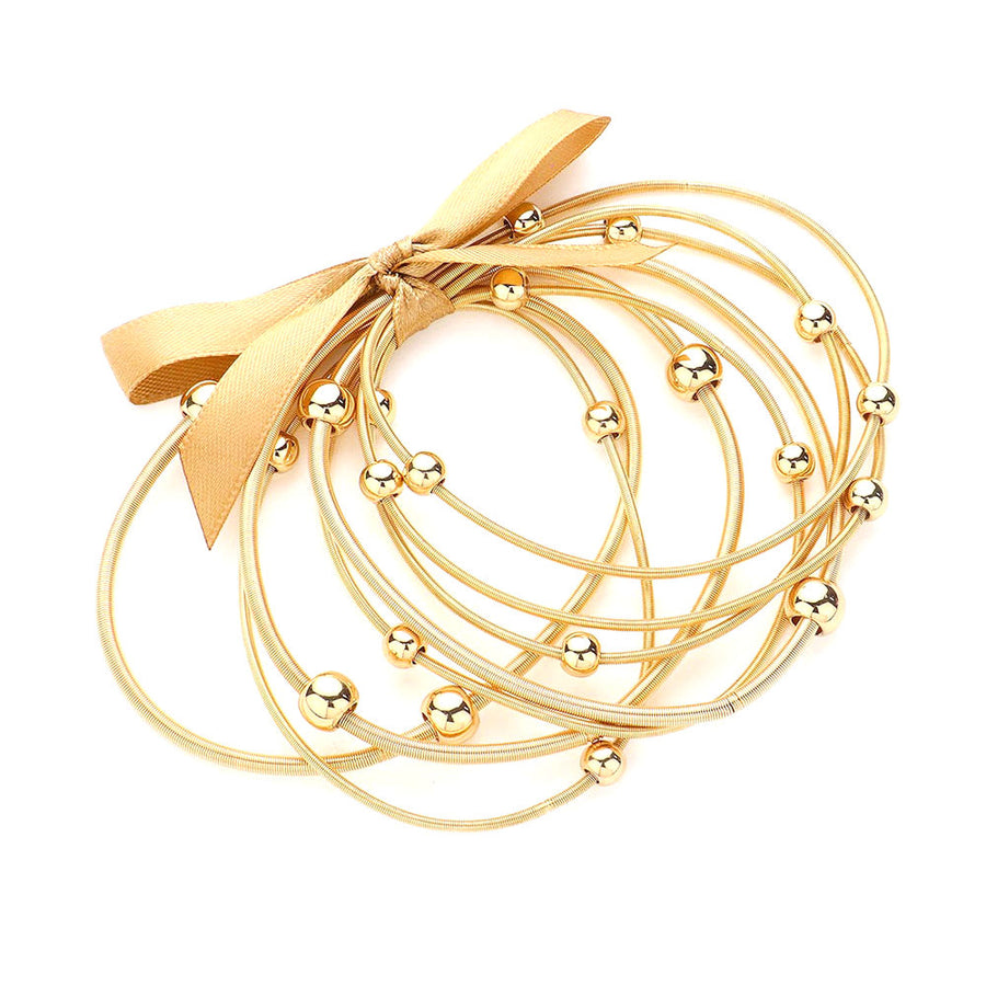 Romantic Stack of Gold Beads Guitar Wire Stretch Bracelet